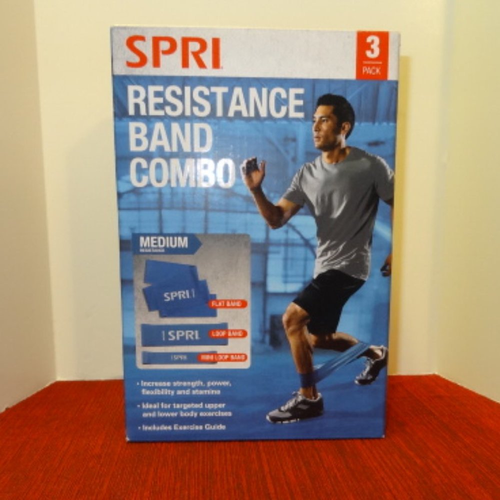SPRI 3 Pack Resistance Band Combo, Medium, Flat, Loop & Mini Bands